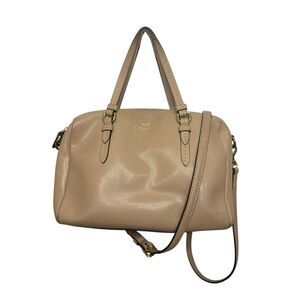 Coach Leather Satchel Crossbody Bag Beige Gold Hardware